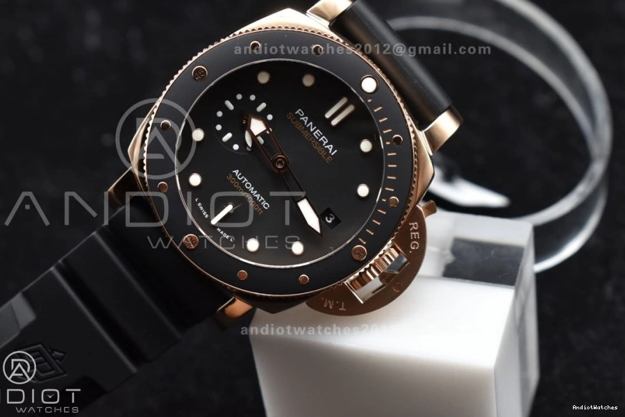 on Best Dial Black P 992 PAM2164 Strap 42mm Submersible Edition Black Rubber VSF WrinkleFree 0211